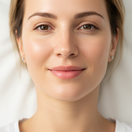 Smiling woman with light skin and straight blonde hair, wearing a simple white top.